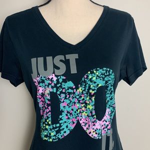Nike Black Just Do It V-Neck Slim Fit Tee Size Large